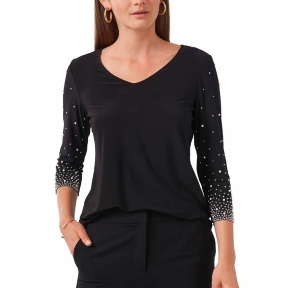 MSK V-Neck Beaded 3/4 Sleeve Blouse - size L NWT